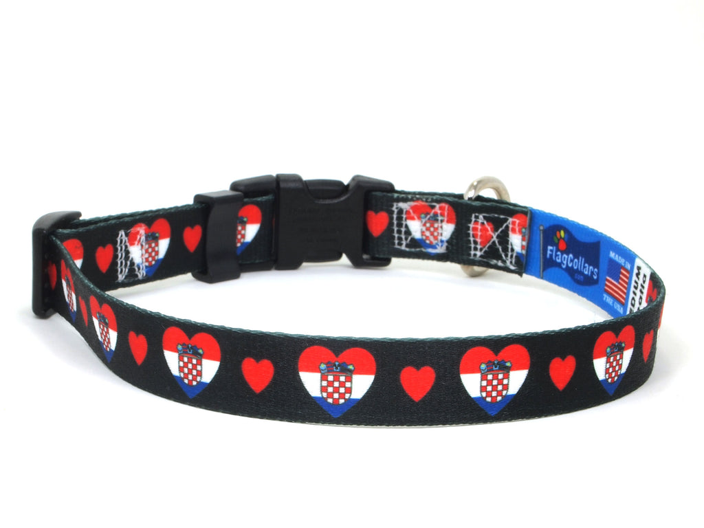 Dog Collar with Croatia Hearts Pattern in black