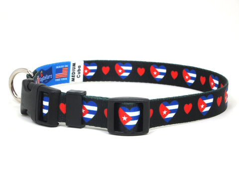 Dog Collar with Cuba Hearts Pattern in black