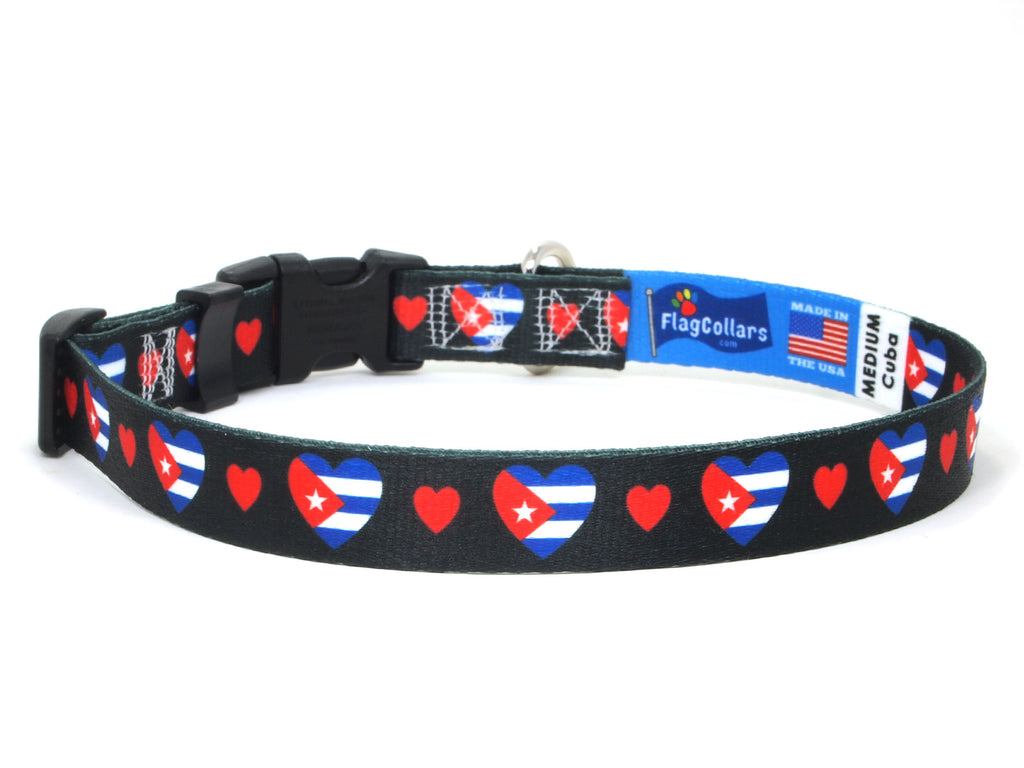 Dog Collar with Cuba Hearts Pattern in black