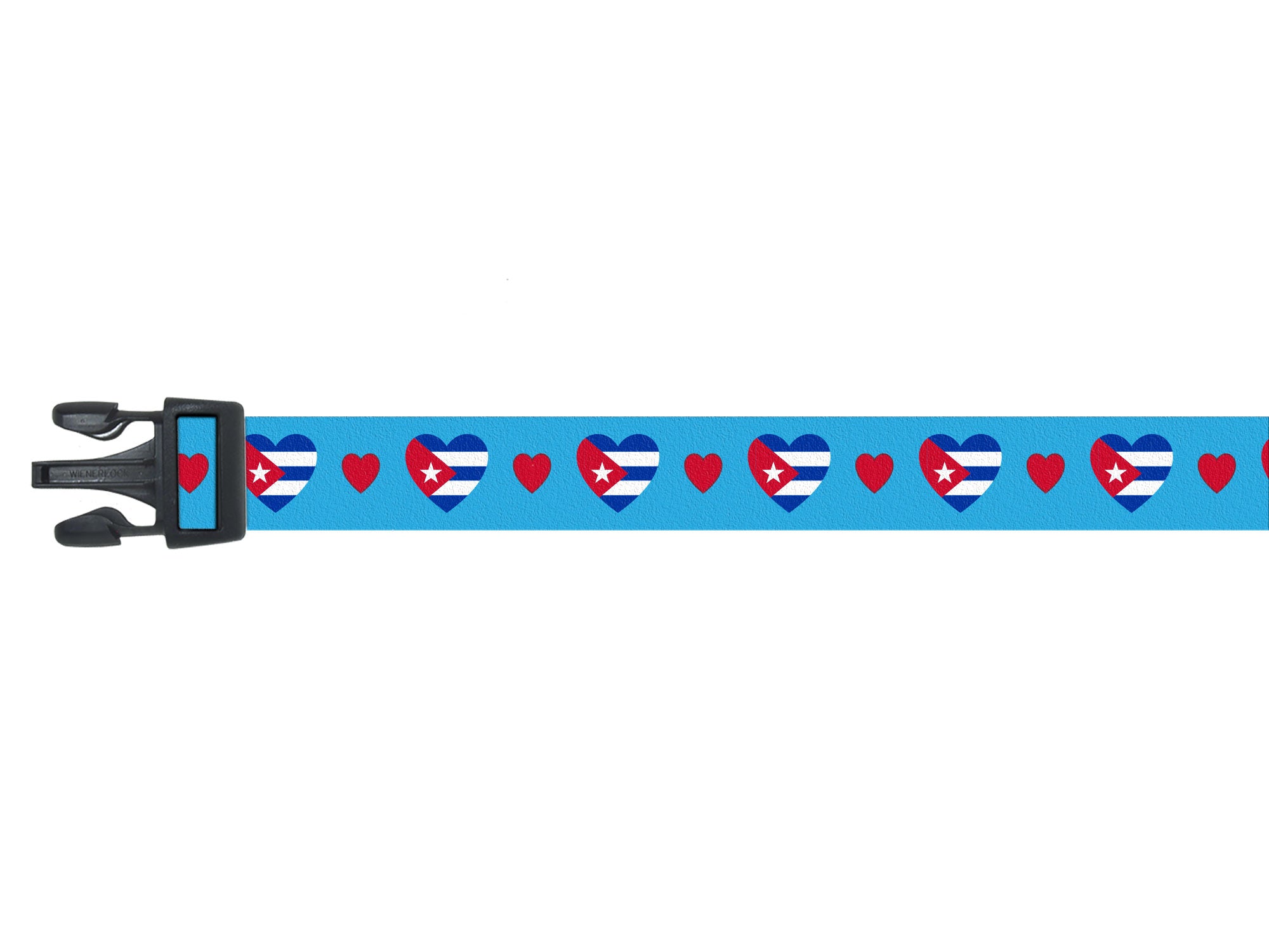 Dog Collar with Cuba Hearts Pattern in blue