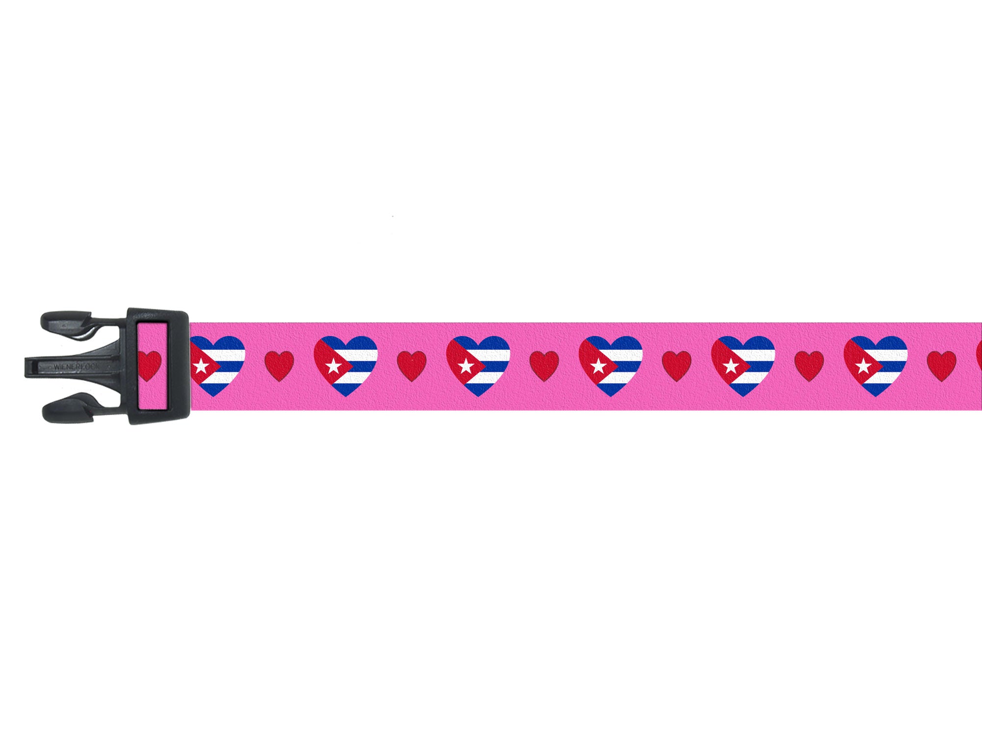 Dog Collar with Cuba Hearts Pattern in pink