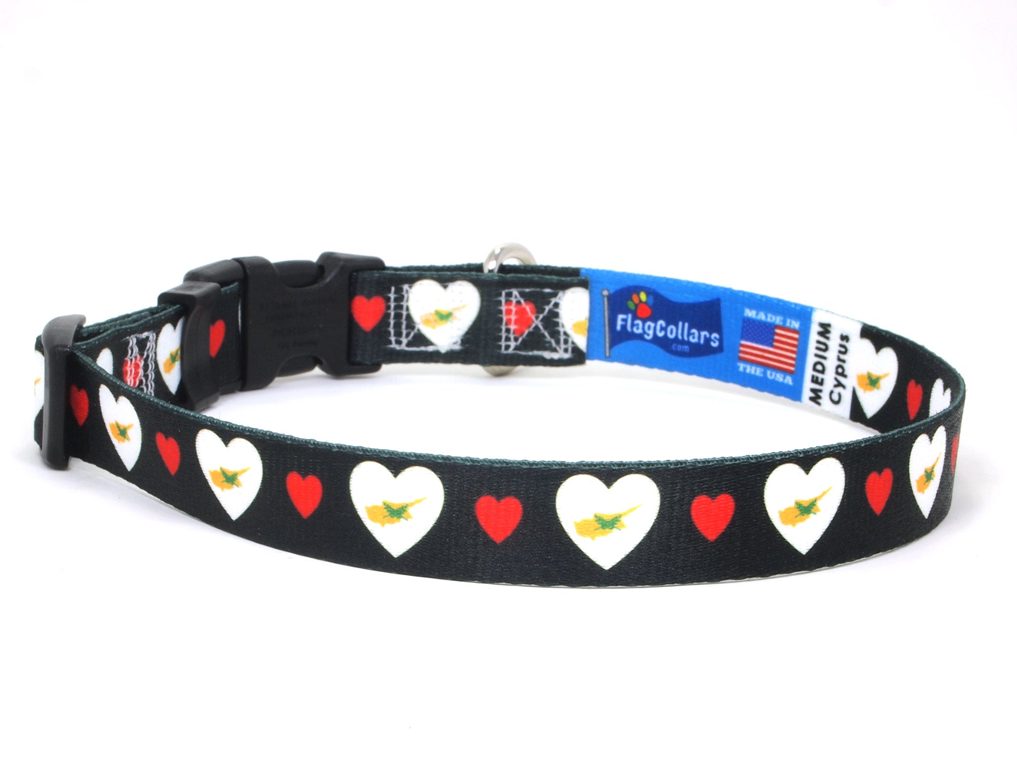 Dog Collar with Cyprus Hearts Pattern in black