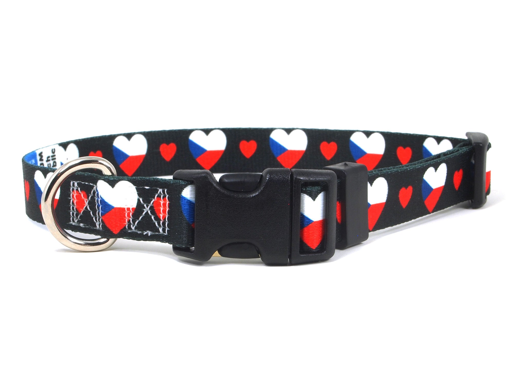 Black Dog Collar with Czech Hearts Pattern