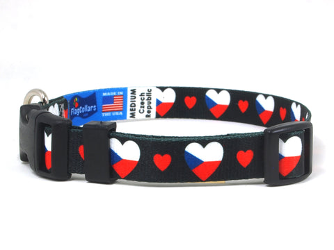 Black Dog Collar with Czech Hearts Pattern
