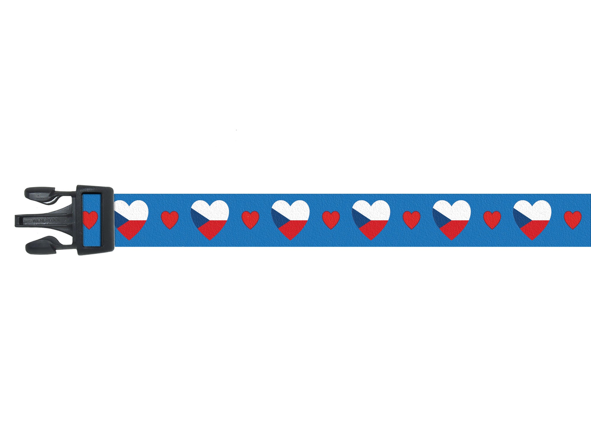 Blue Dog Collar with Czech Hearts Pattern