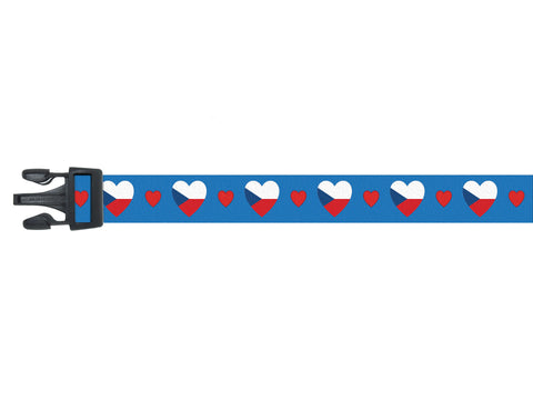 Blue Dog Collar with Czech Hearts Pattern