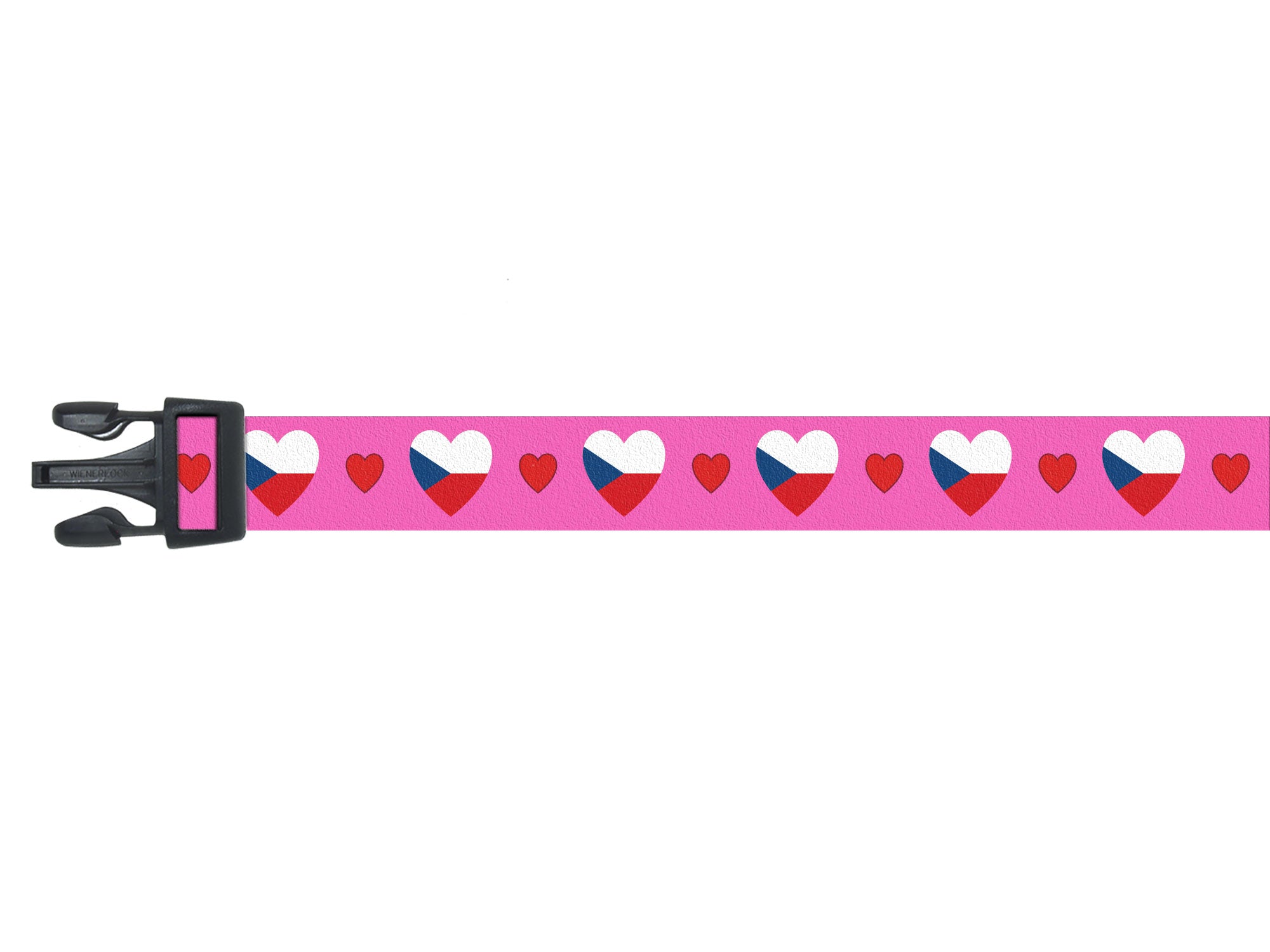 Pink Dog Collar with Czech Hearts Pattern