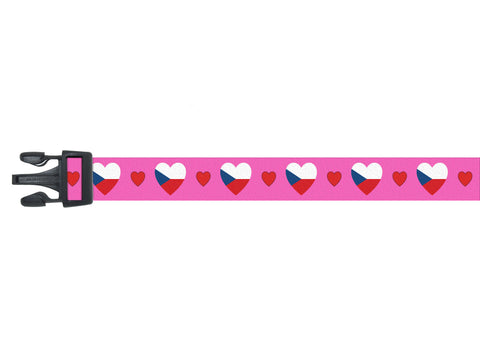 Pink Dog Collar with Czech Hearts Pattern