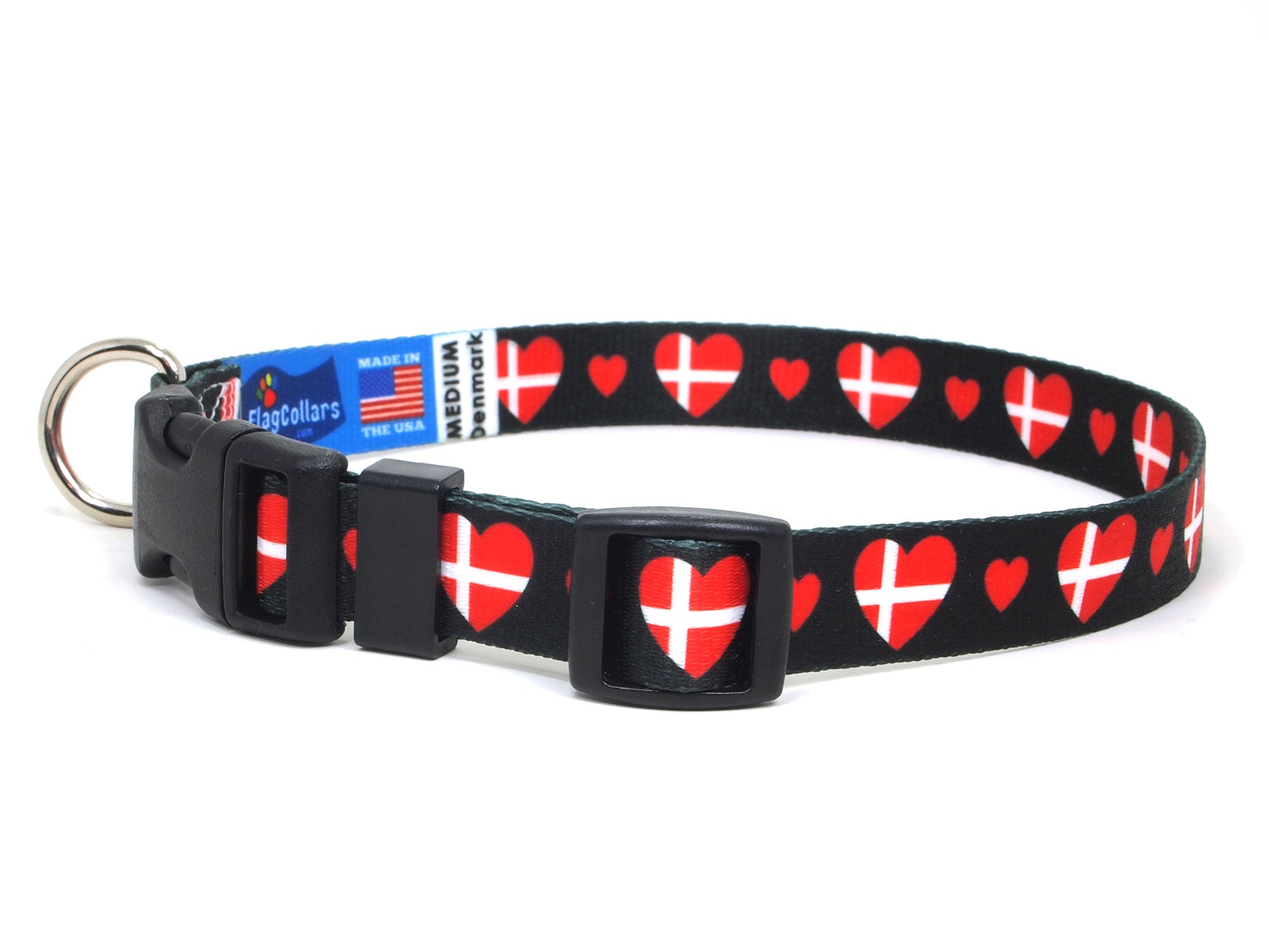Dog Collar with Denmark Hearts Pattern in black