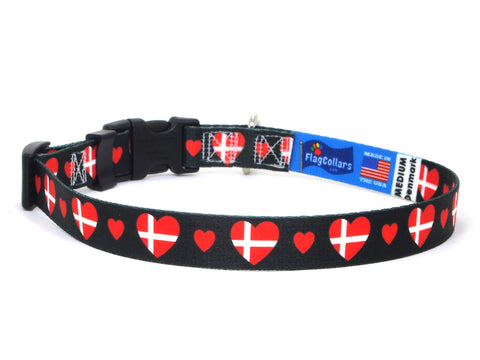 Dog Collar with Denmark Hearts Pattern in black