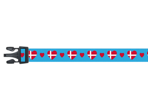 Dog Collar with Denmark Hearts Pattern in blue