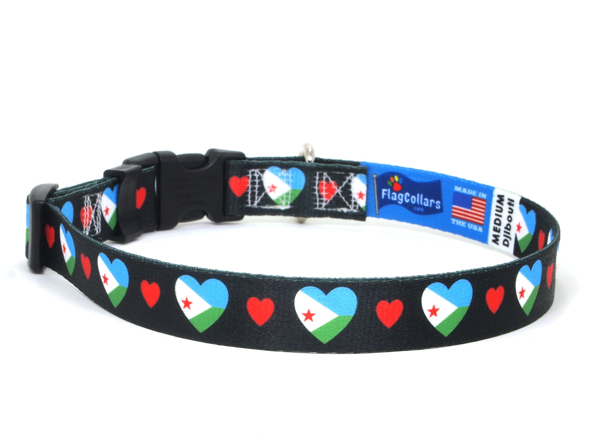 Dog Collar with Djibouti Hearts Pattern in black