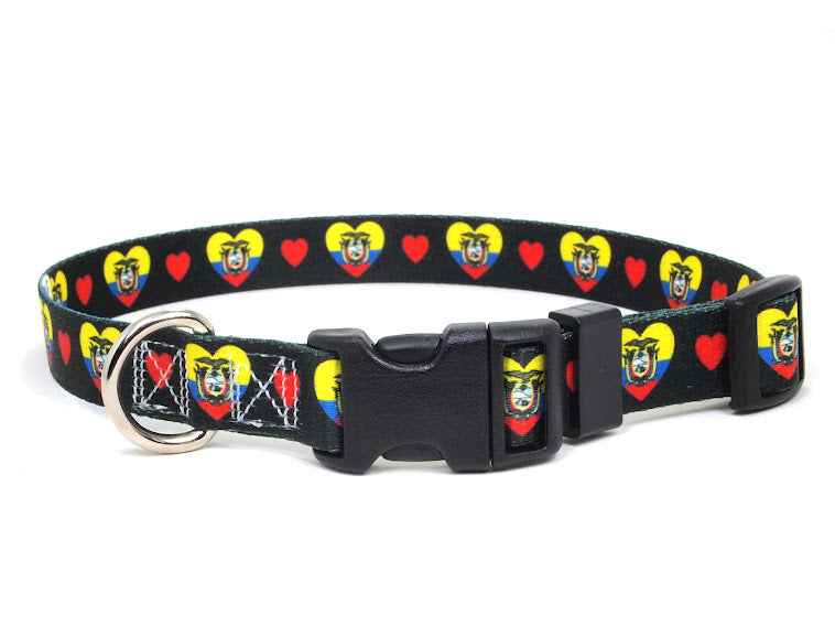 Dog Collar with Ecuador Hearts Pattern in black