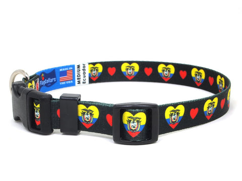 Dog Collar with Ecuador Hearts Pattern in black