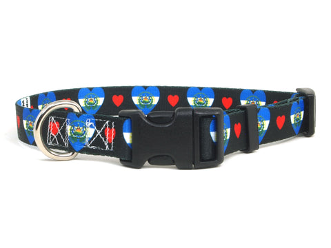Black Dog Collar with El Salvador Hearts Pattern