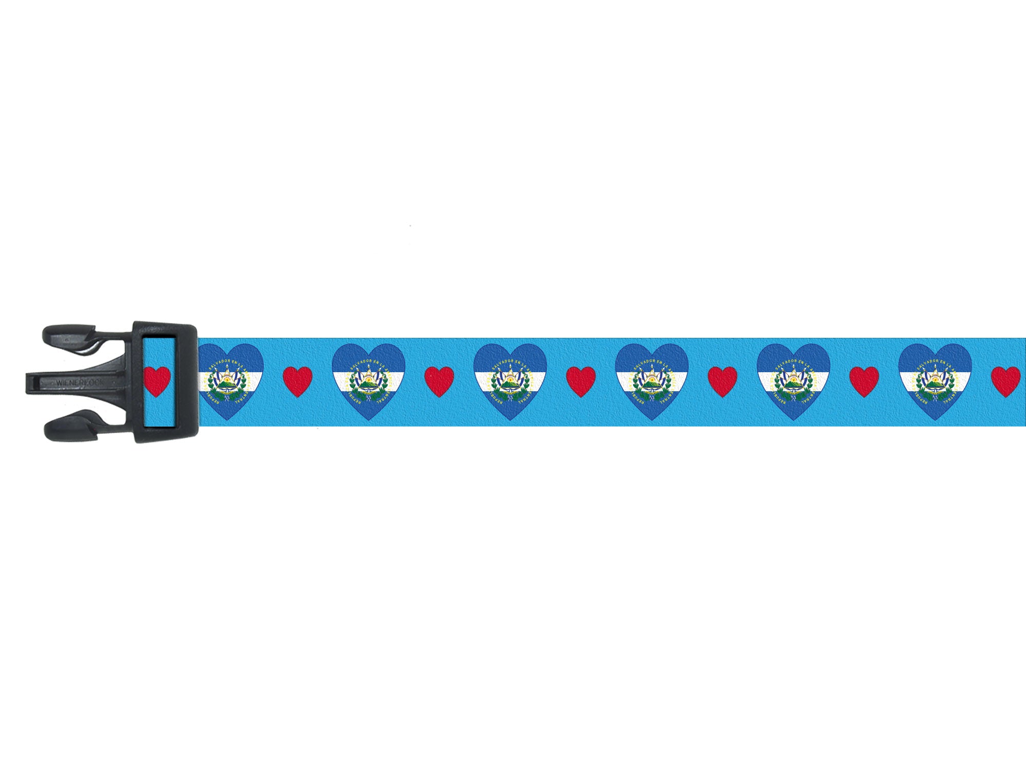 Blue Dog Collar with El Salvador Hearts Pattern