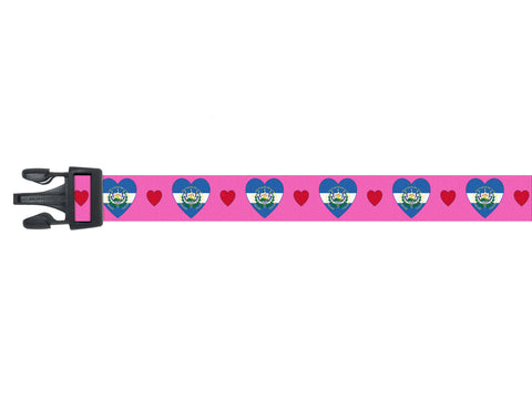 Pink Dog Collar with El Salvador Hearts Pattern