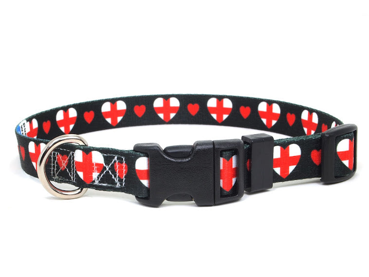 Dog Collar with England Hearts Pattern in black