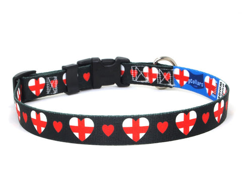 Dog Collar with England Hearts Pattern in black