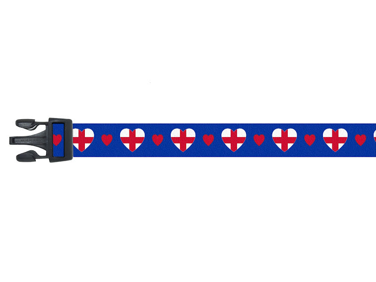 Dog Collar with England Hearts Pattern in blue
