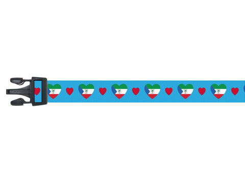 Dog Collar with Equatorial Guinea Hearts Pattern in blue