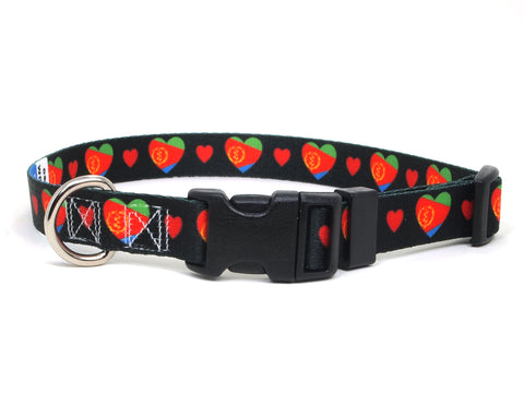 Dog Collar with Eritrea Hearts Pattern in black