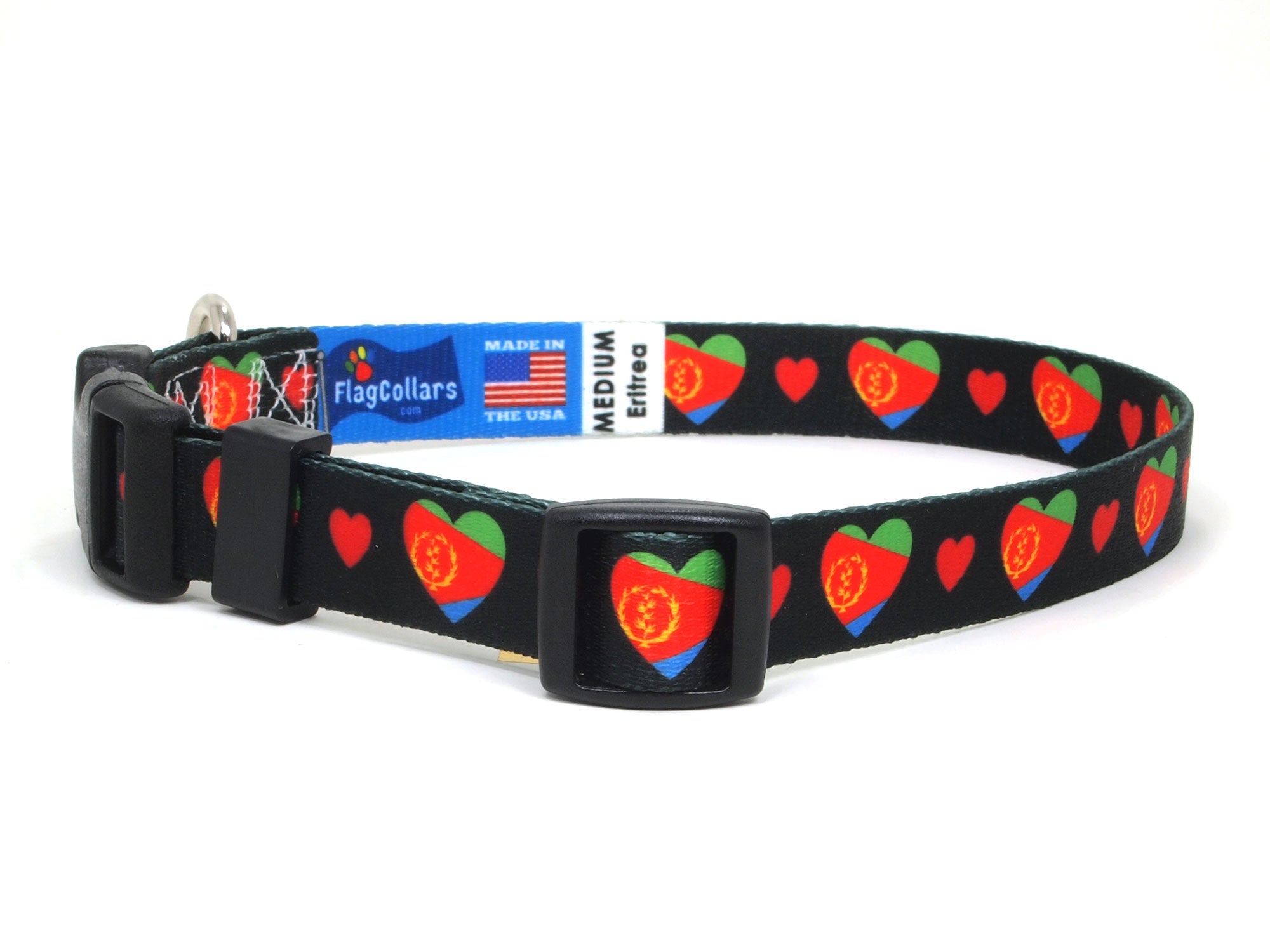 Dog Collar with Eritrea Hearts Pattern in black