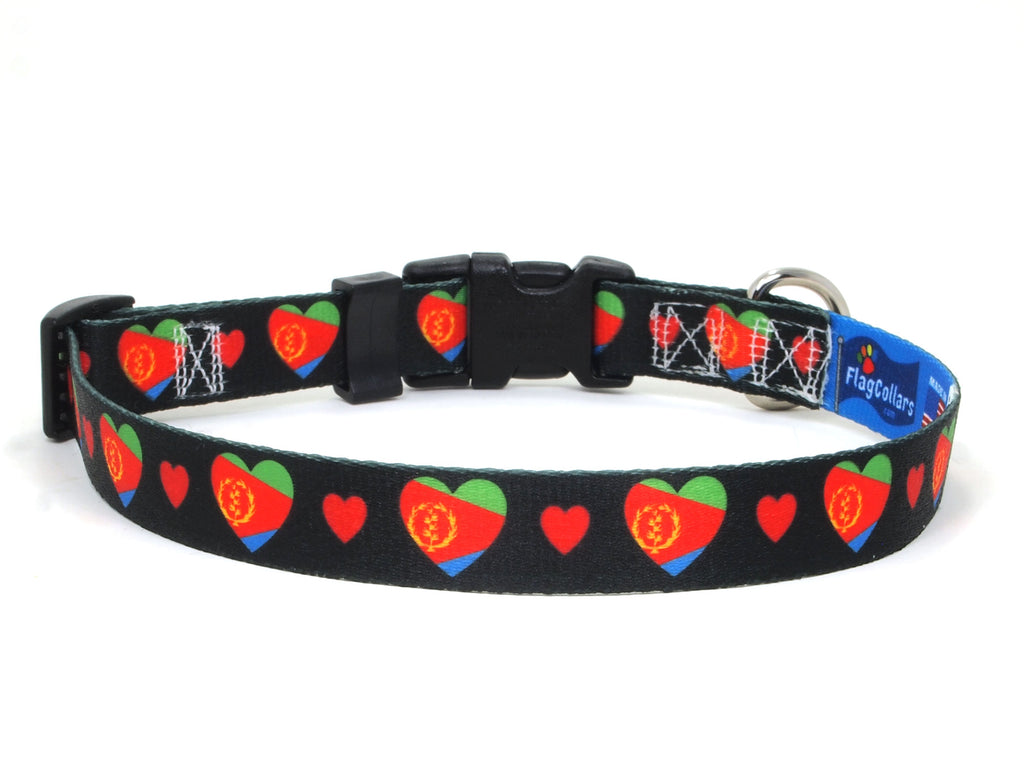 Dog Collar with Eritrea Hearts Pattern in black