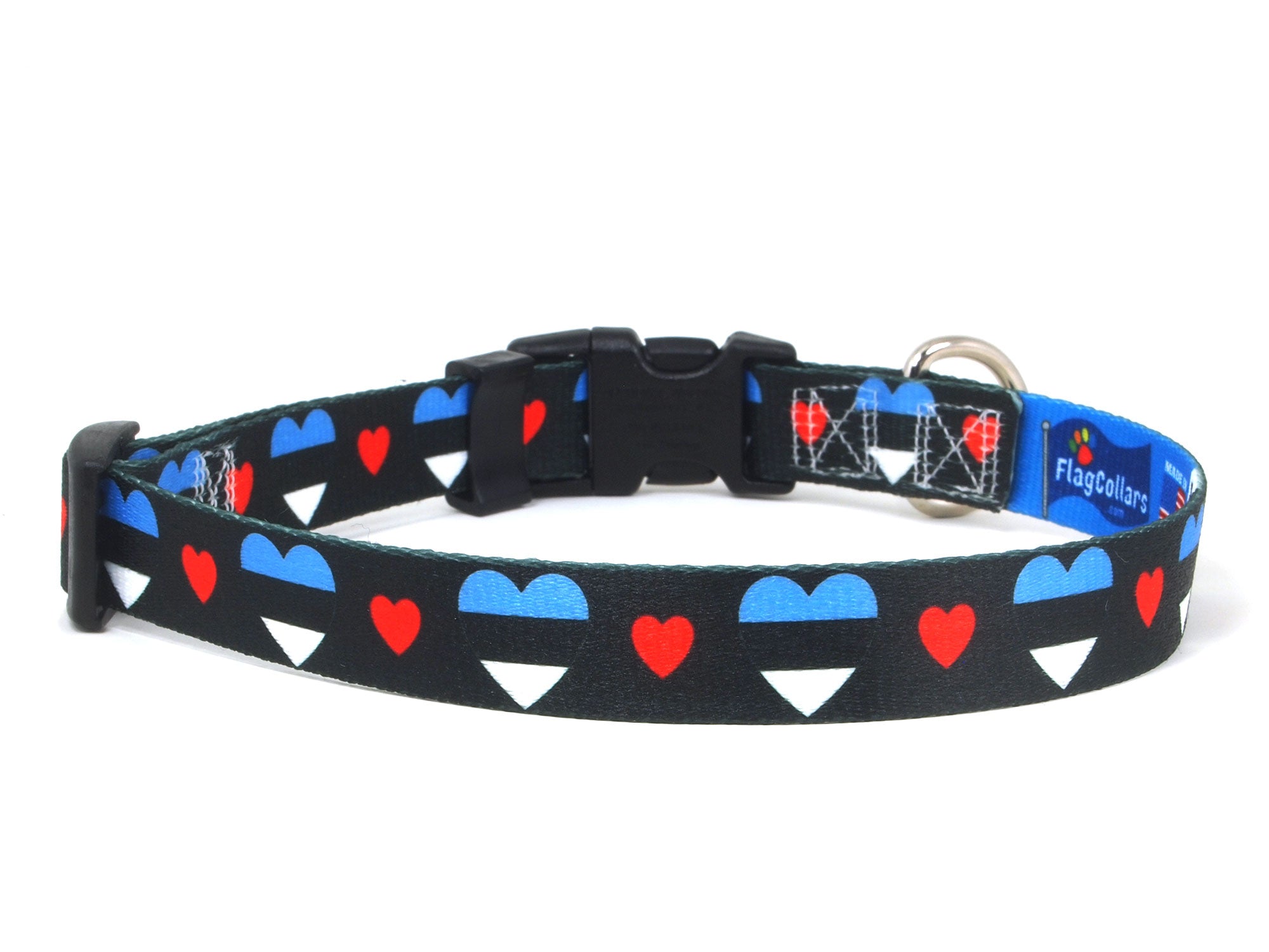 Black Dog Collar with Estonia Hearts Pattern