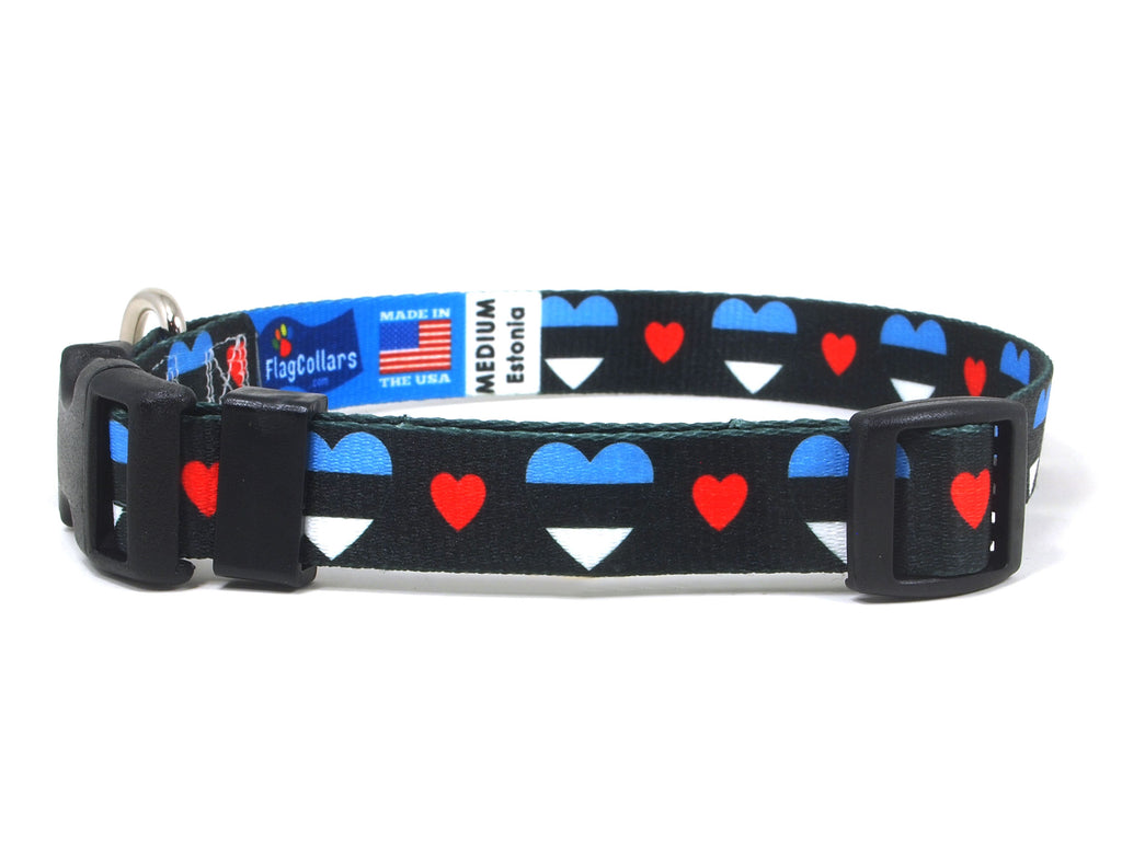 Black Dog Collar with Estonia Hearts Pattern