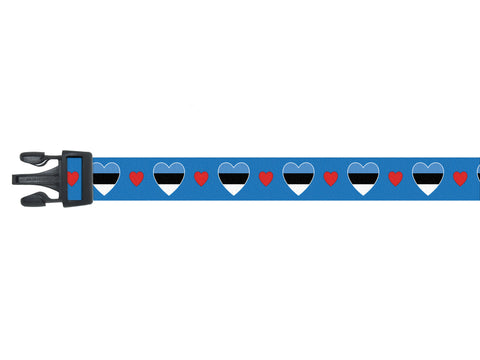 Blue Dog Collar with Estonia Hearts Pattern