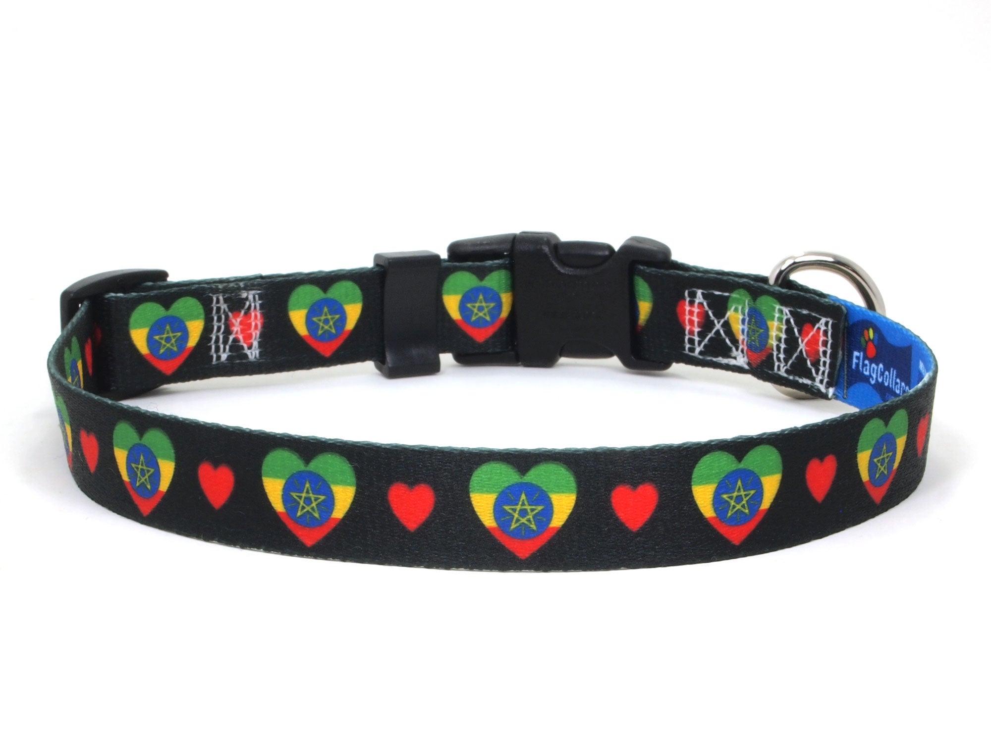 Dog Collar with Ethiopia Hearts Pattern in black