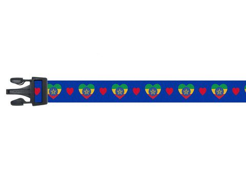 Dog Collar with Ethiopia Hearts Pattern in blue