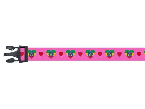 Dog Collar with Ethiopia Hearts Pattern in pink