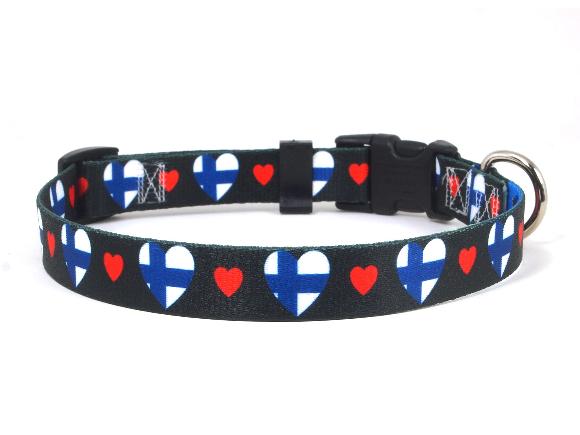 Black Dog Collar with Finland Hearts Pattern
