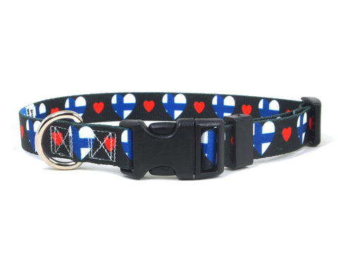 Black Dog Collar with Finland Hearts Pattern