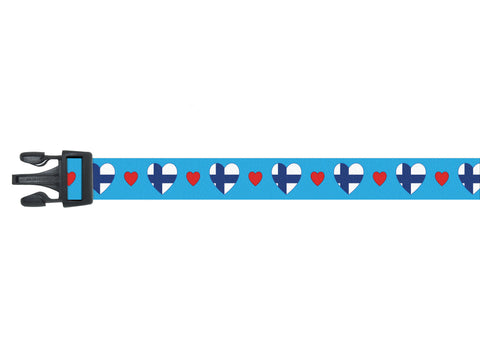 Blue Dog Collar with Finland Hearts Pattern