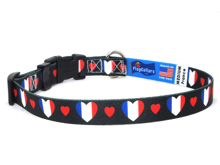 Dog Collar with France Hearts Pattern in black