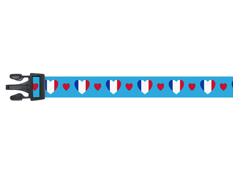 Dog Collar with France Hearts Pattern in blue