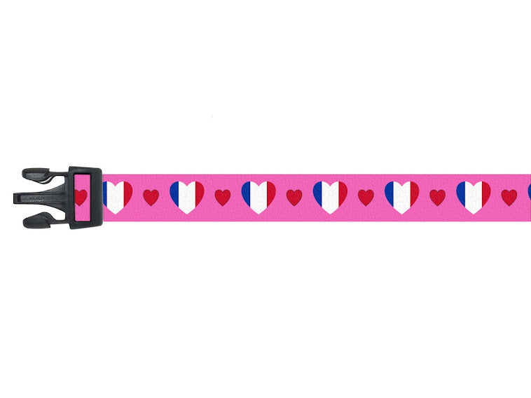 Dog Collar with France Hearts Pattern in pink