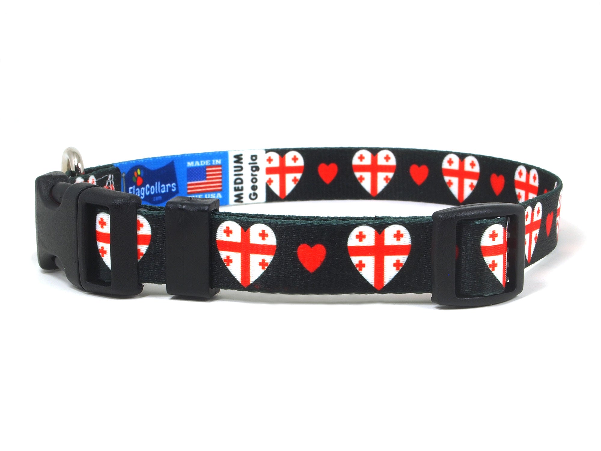 Black Dog Collar with Georgia  Hearts Pattern