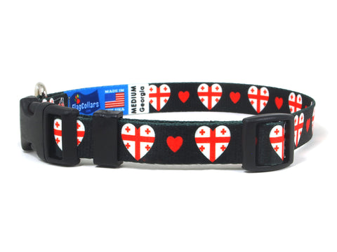 Black Dog Collar with Georgia  Hearts Pattern