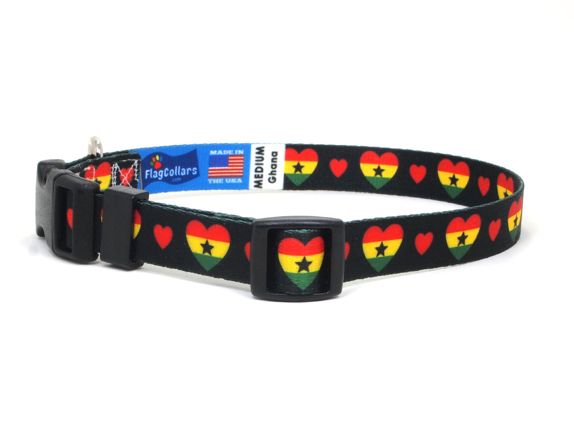 Dog Collar with Ghana Hearts Pattern in black