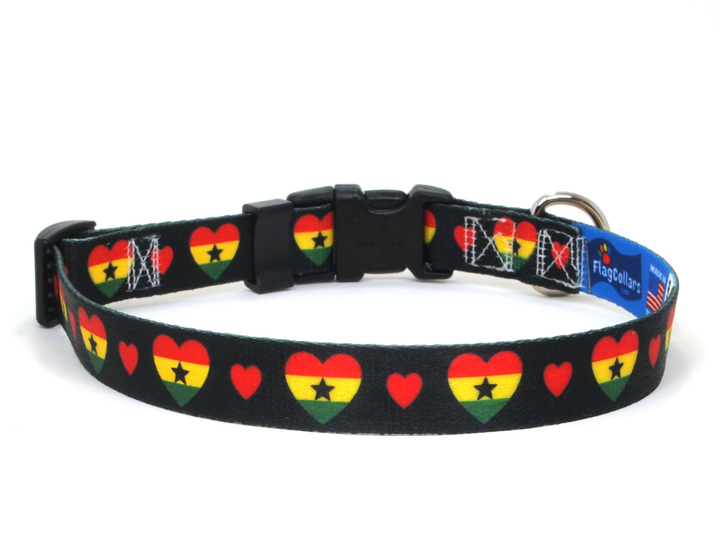 Dog Collar with Ghana Hearts Pattern in black