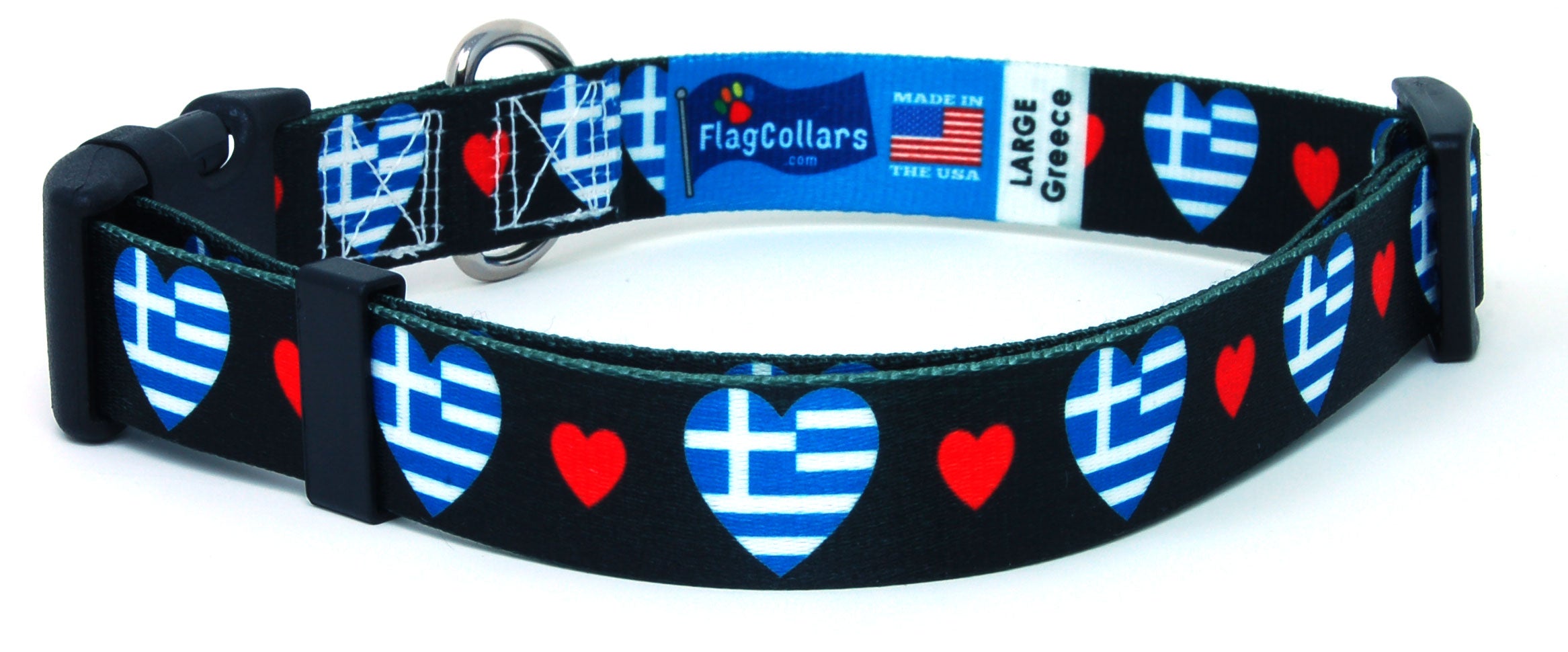 Greece Dog Collar with Hearts | I Love Greece