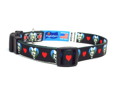 Dog Collar with Guatemala Hearts Pattern in Black