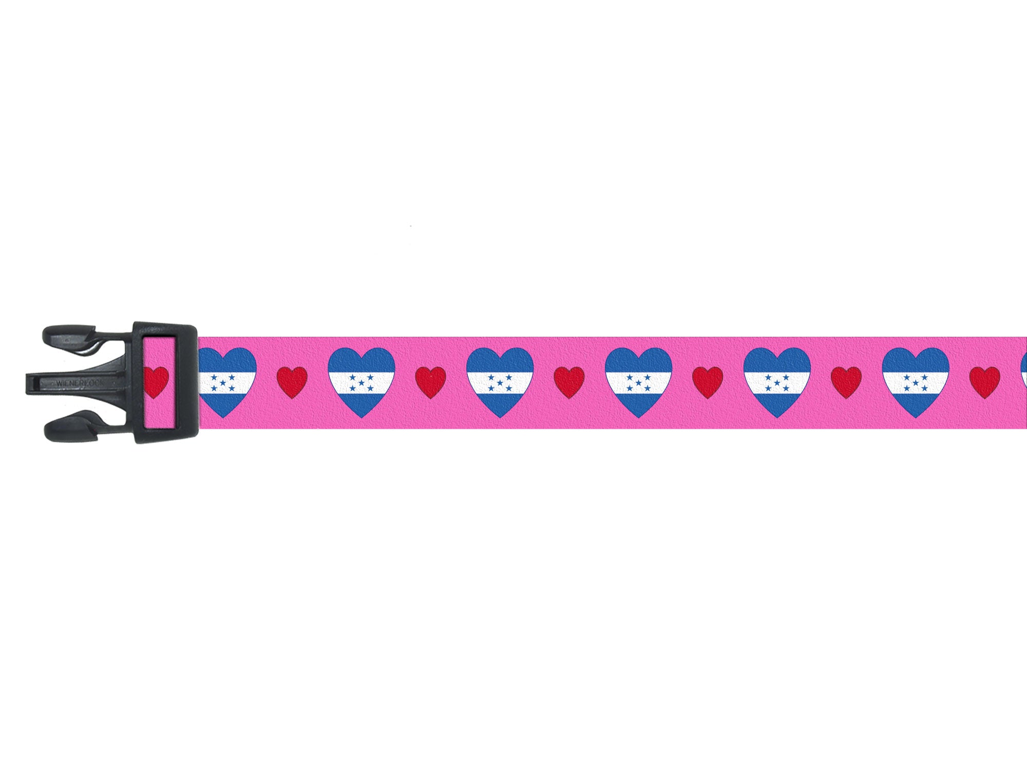 dog collar with Honduras flag and hearts in pink