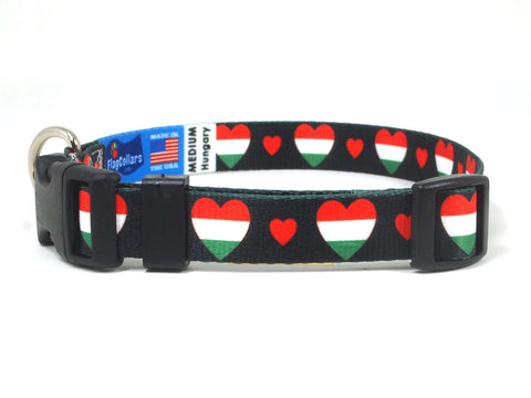 Black Dog Collar with Hungary Hearts Pattern