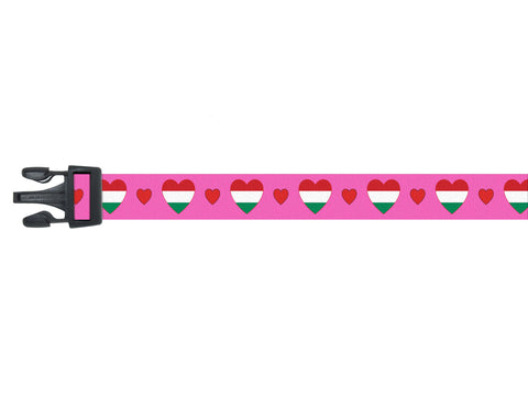 Pink Dog Collar with Hungary Hearts Pattern