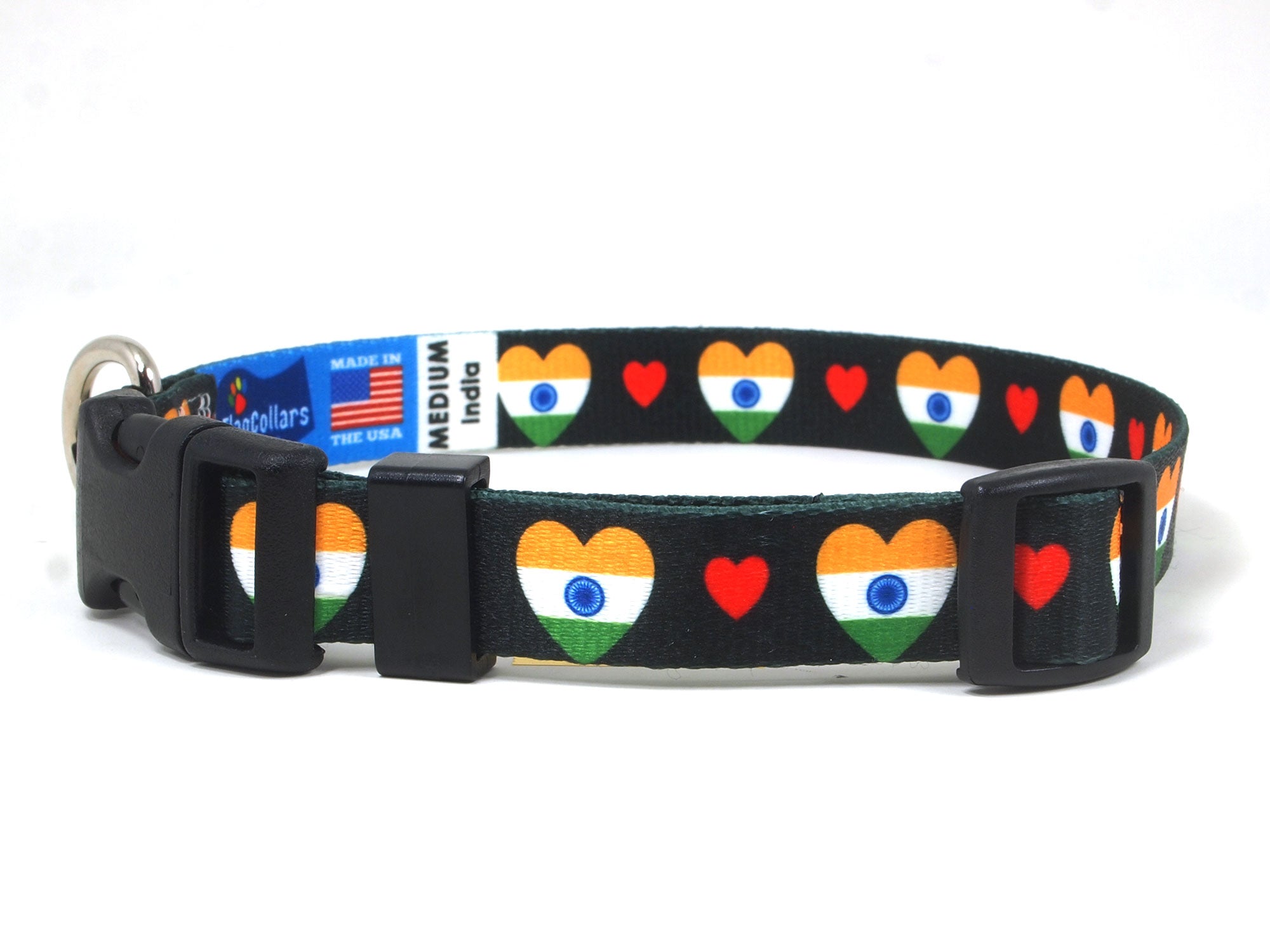 Black Dog Collar with India Hearts Pattern
